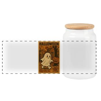 Vintage Halloween Geist Comic - Panorama Keksdose mit Holzdeckel - Weiß - Vorne