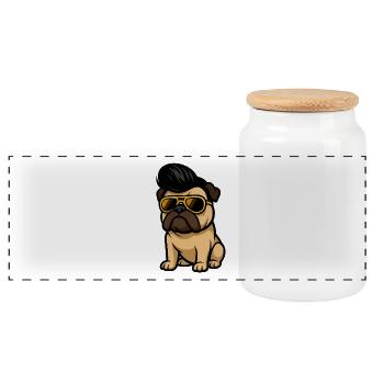 Cooler Bulldog mit Sonnenbrille - Panorama Keksdose mit Holzdeckel - Weiß - Vorne
