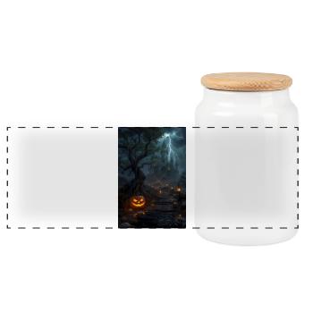 Halloween Horror Pumpkin - Panoramic Cookie Jar with Wooden Lid - white - Front