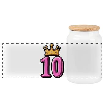 10 Number Crown - Panoramic Cookie Jar with Wooden Lid - white - Front