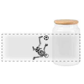 Skeleton with Football | Bicycle kick - Panoramic Cookie Jar with Wooden Lid - white - Front
