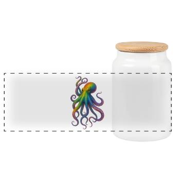 Bunter Regenbogen Oktopus Design - Panorama Keksdose mit Holzdeckel - Weiß - Vorne