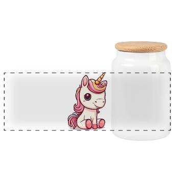 Niedliches Einhorn mit rosa Mähne - Panorama Keksdose mit Holzdeckel - Weiß - Vorne