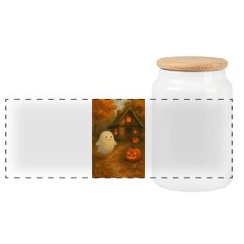 Fantôme dans la forêt d’automne - Boîte à biscuits avec couvercle en bois - blanc - Devant