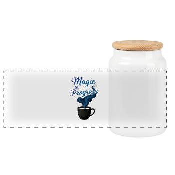 Magic Coffee –  Kaffeetasse Design für Magier  - Panorama Keksdose mit Holzdeckel - Weiß - Vorne