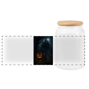 Halloween Horror Pumpkin - Panoramic Cookie Jar with Wooden Lid - white - Front