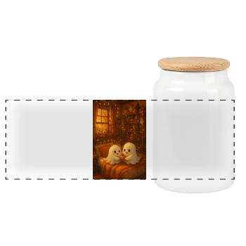 Cute Halloween Ghosts in Autumn - Panoramic Cookie Jar with Wooden Lid - white - Front