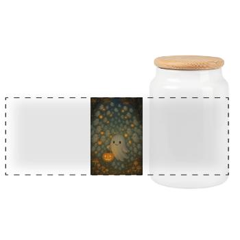 Halloween Ghosts and Ghosts - Panoramic Cookie Jar with Wooden Lid - white - Front