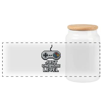 Pixel Neon Game Controller Design - Panorama Keksdose mit Holzdeckel - Weiß - Vorne