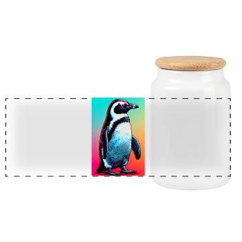 penguin - Panoramic Cookie Jar with Wooden Lid - white - Front