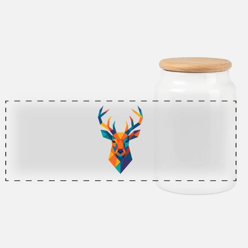 Deer Head | Deer Print / Print / Design - Panoramic Cookie Jar with Wooden Lid - white
