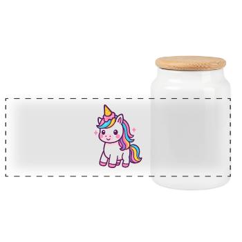 Colorful unicorn with rainbow mane - Panoramic Cookie Jar with Wooden Lid - white - Front