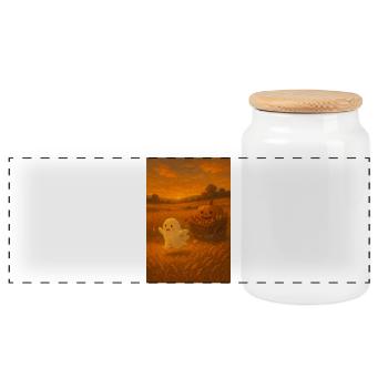 Sweet spirit with pumpkin - Panoramic Cookie Jar with Wooden Lid - white - Front