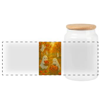 Halloween Ghost Apple Harvest - Panoramic Cookie Jar with Wooden Lid - white - Front