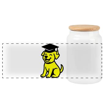 Chien de Bachelor / Chien de Diplôme - Boîte à biscuits avec couvercle en bois - blanc - Devant