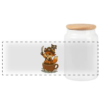 Fox Pirate with Eye Patch and Treasure Flag - Panoramic Cookie Jar with Wooden Lid - white - Front