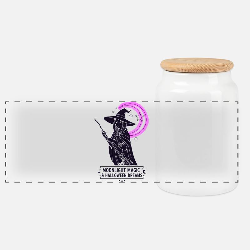 Magie du clair de lune et rêves d’Halloween - Boîte à biscuits avec couvercle en bois - blanc