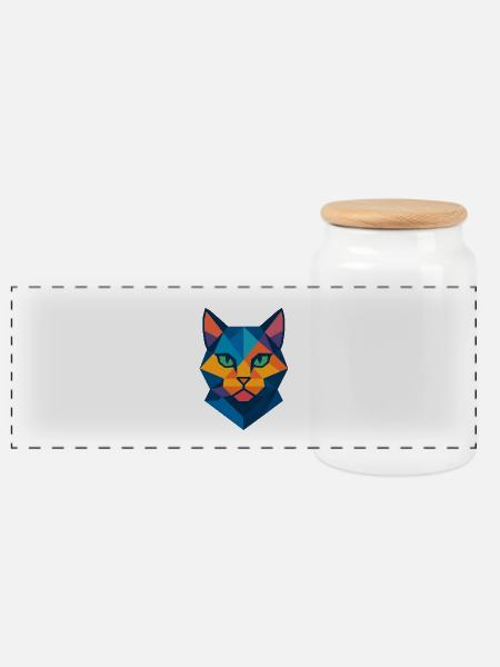 Katze | Katzenkopf Print / Druck / Design - Panorama Keksdose mit Holzdeckel - Weiß