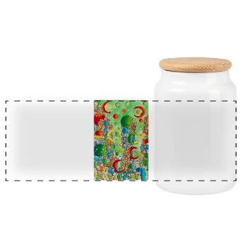 Colorful floating city - Panoramic Cookie Jar with Wooden Lid - white - Front