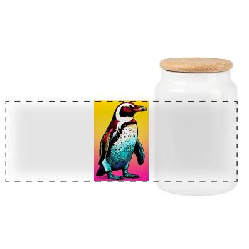 penguin - Panoramic Cookie Jar with Wooden Lid - white - Front
