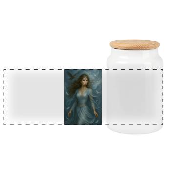 Déesse Céleste – Lumière et Oiseaux Blancs - Boîte à biscuits avec couvercle en bois - blanc - Devant