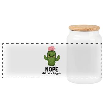 Nope, Not a Hugger Cactus - Panoramic Cookie Jar with Wooden Lid - white - Front