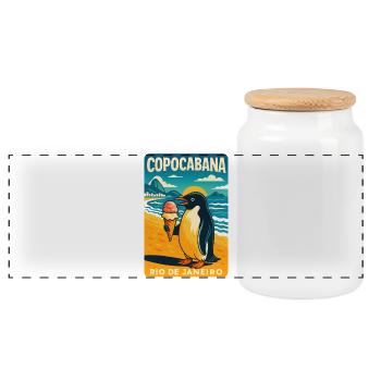 Copocabana Pinguin Rio Poster - Panorama Keksdose mit Holzdeckel - Weiß - Vorne
