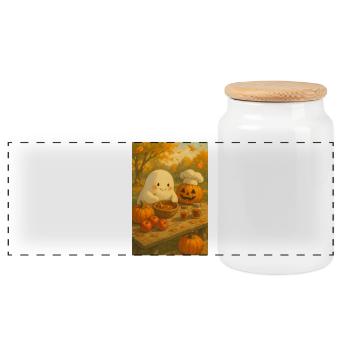 Halloween Geist am Kochen - Panorama Keksdose mit Holzdeckel - Weiß - Vorne