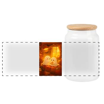 Cozy Halloween Ghosts in Autumn - Panoramic Cookie Jar with Wooden Lid - white - Front