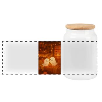 Cute halloween ghosts cozy - Panoramic Cookie Jar with Wooden Lid - white - Front