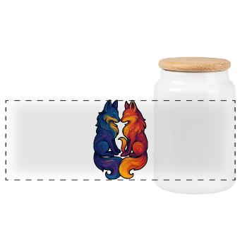Renards célestes | Déesse jumelle mythique - Boîte à biscuits avec couvercle en bois - blanc - Devant
