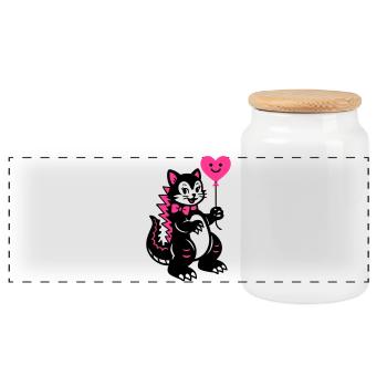 Monster Cat Pink - Panorama Keksdose mit Holzdeckel - Weiß - Vorne