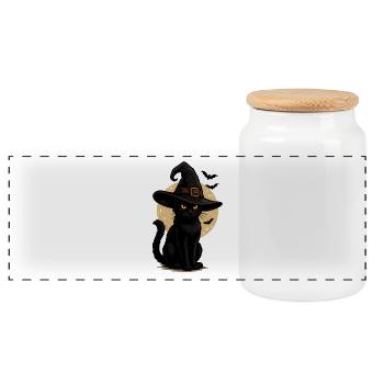 Schwarze Katze im Hexenhut Mondnacht - Panorama Keksdose mit Holzdeckel - Weiß - Vorne