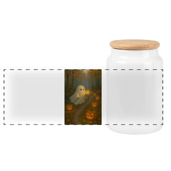 Halloween Ghost in Autumn - Panoramic Cookie Jar with Wooden Lid - white - Front