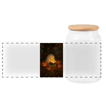 Halloween Geist liest Buch - Panorama Keksdose mit Holzdeckel - Weiß - Vorne