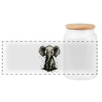 Lustiger Elefant mit großen Ohren – Comic Strip Splash - Panorama Keksdose mit Holzdeckel - Weiß - Vorne