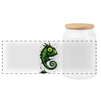Funny chameleon with big eyes – splash - Panoramic Cookie Jar with Wooden Lid - white - Front