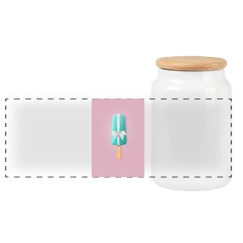 Eis am Stiel mit Schleife – Süßes Geschenk - Panorama Keksdose mit Holzdeckel - Weiß - Vorne