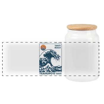 Teahupo'o Wave Tahiti Ocean Blue - Panoramic Cookie Jar with Wooden Lid - white - Front