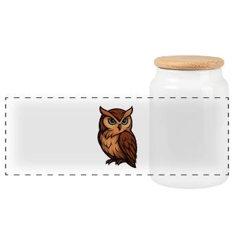 Tawny Owl Cartoon Owl in Warm Brown - Panoramic Cookie Jar with Wooden Lid - white - Front