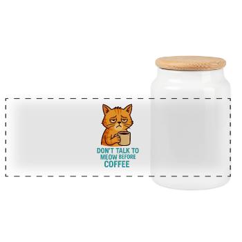 Grummelkat Coffee Saying - Panoramic Cookie Jar with Wooden Lid - white - Front