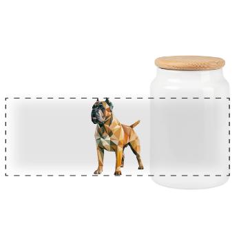 Mastiff - Cooles Low-Poly-Logo - Panorama Keksdose mit Holzdeckel - Weiß - Vorne