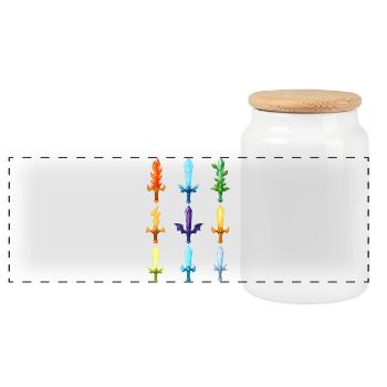 Colorful Fantasy Swords Design - Panoramic Cookie Jar with Wooden Lid - white - Front