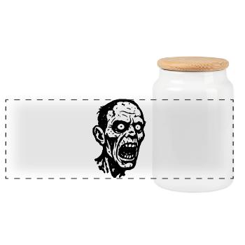 Tête de Zombie Hurlant Imprimer Halloween - Boîte à biscuits avec couvercle en bois - blanc - Devant
