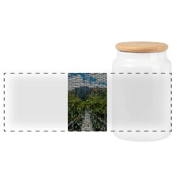 Heart Pixel Landscape Greens - Panoramic Cookie Jar with Wooden Lid - white - Front
