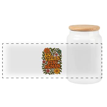 Go Vegan Stay Human - Panorama Keksdose mit Holzdeckel - Weiß - Vorne