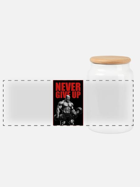 Never_Give_Up - Panoramic Cookie Jar with Wooden Lid - white