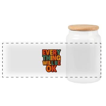Everything Will Be OK Retro Type - Panoramic Cookie Jar with Wooden Lid - white - Front