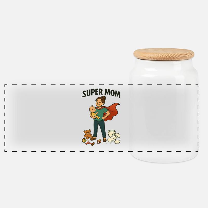 Super maman héroïne avec cape d’enfant - Boîte à biscuits avec couvercle en bois - blanc