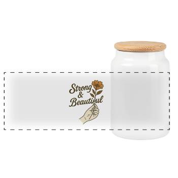 Stark & Schön - Empowerment Blumenmotiv - Panorama Keksdose mit Holzdeckel - Weiß - Vorne